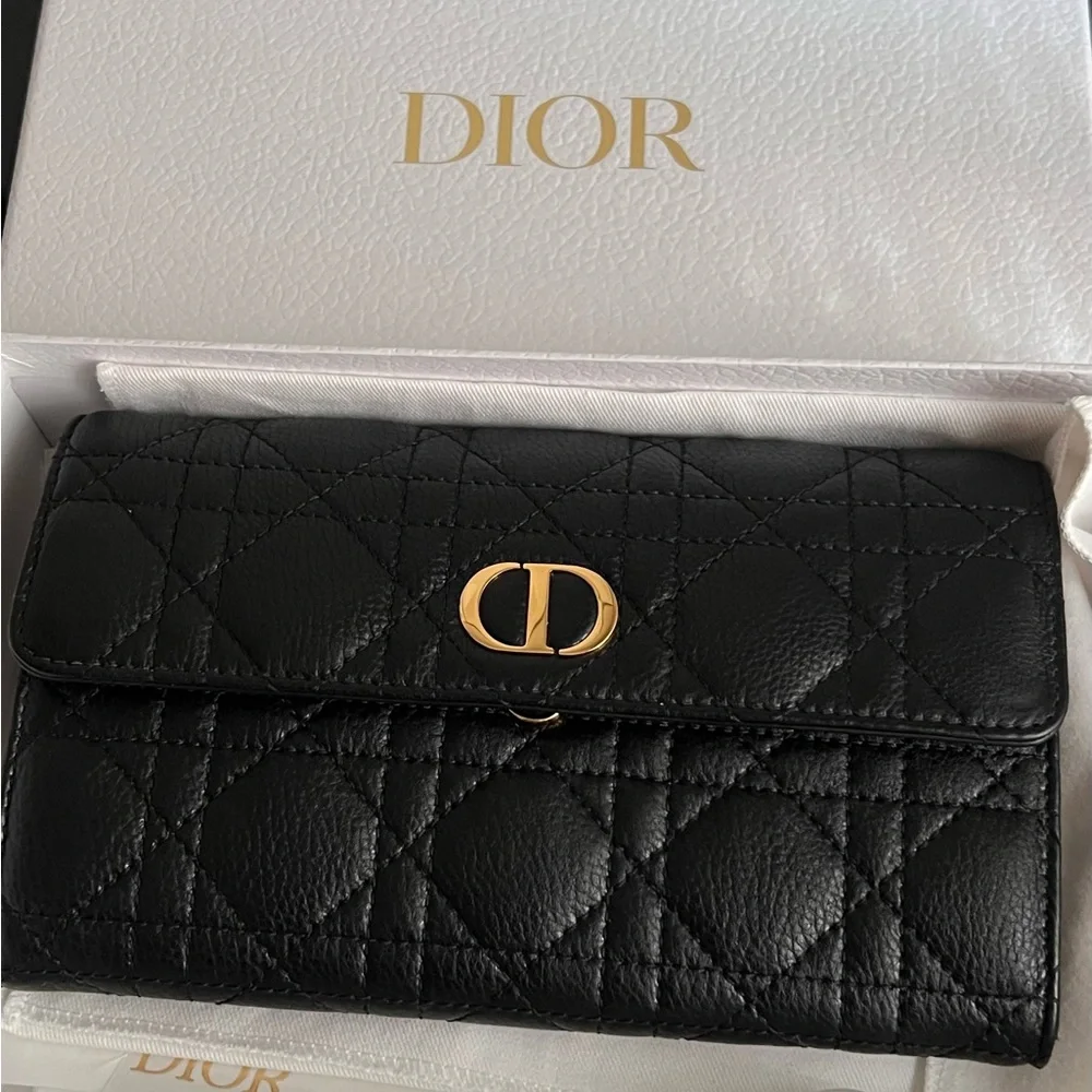 Dior Black Quilted Wallet with Gold Accents